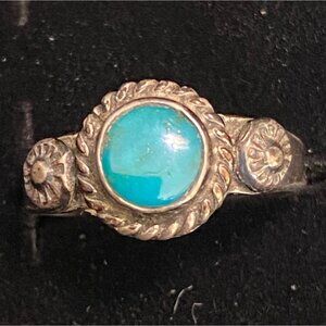 Ring Size 3 Blue Turquoise Vintage Sterling Silver 925 Women
